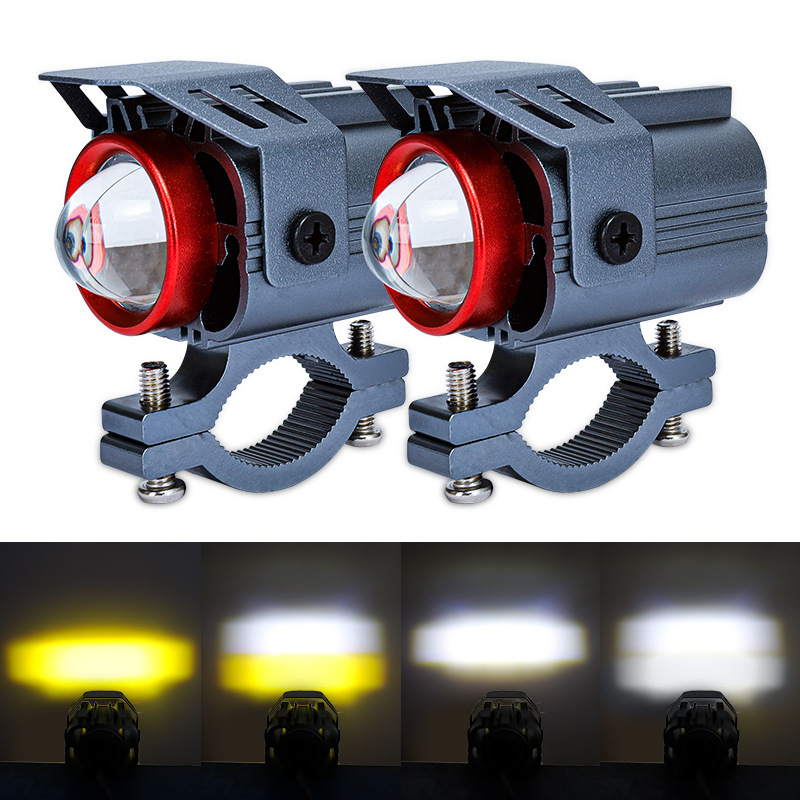 摩托车射灯强光灯聚光铺路爆闪电动车灯超亮led大灯远近黄白光