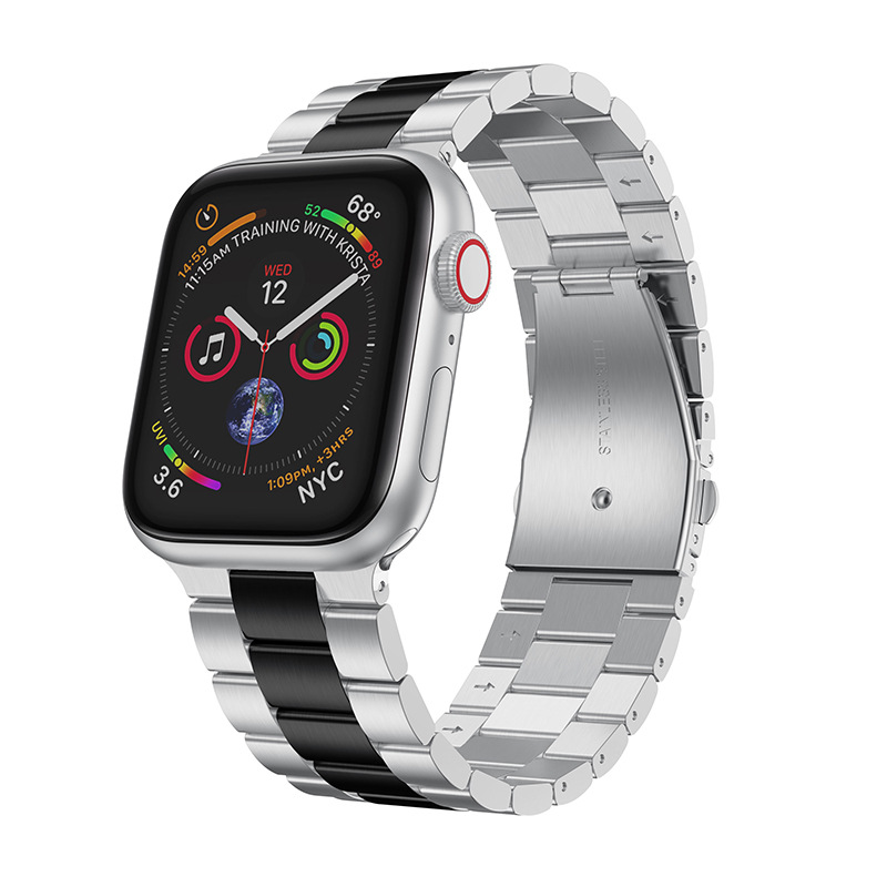 适用苹果手表6代三珠金属表带 apple watch弹弓扣一体表带38/42mm
