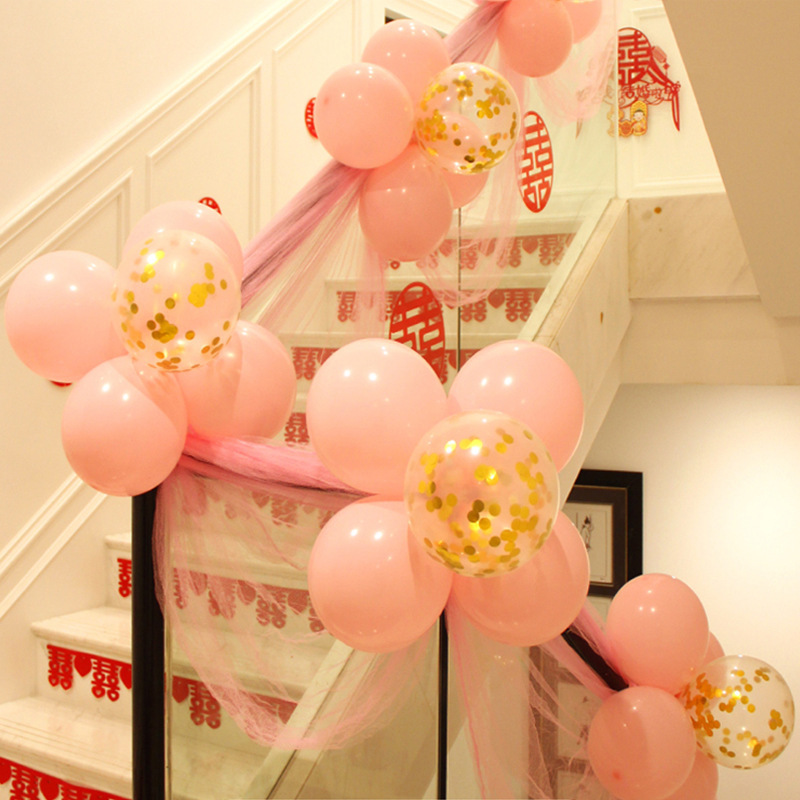 结婚楼梯扶手气球装饰套餐婚房护栏布置纱幔气球波浪旗套装批发