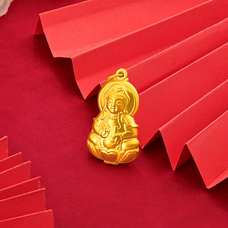 金版网红款观音吊坠 越南沙金纯铜电镀真金仿24k金佛吊坠货源批发