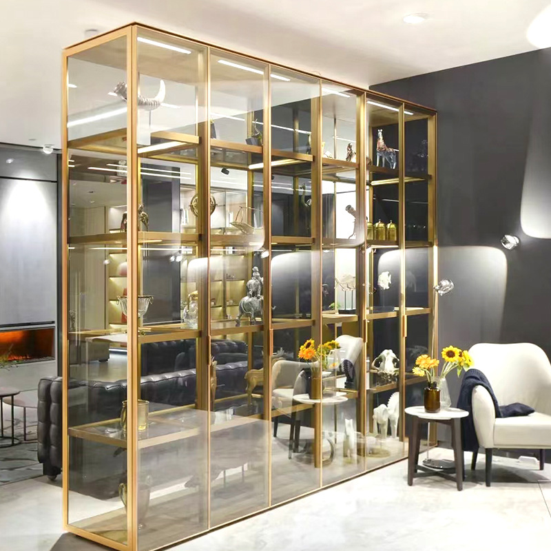 定制不锈钢玻璃全铝酒柜红酒柜客厅玻璃收藏柜铝合金样板间展示柜