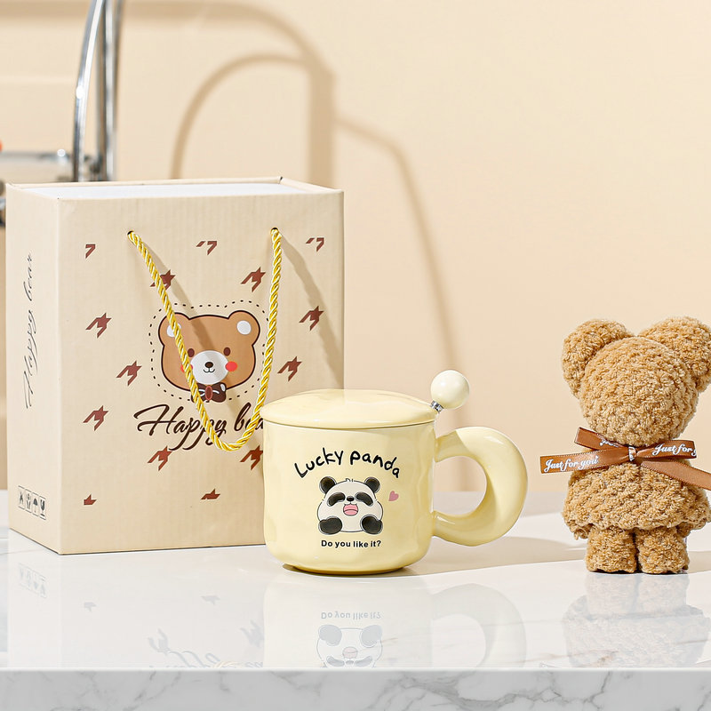 Cup Gift Good-looking Ceramic Cup Cute Panda Mug Cup with Spoon Lid Opening Annual Meeting Gifts
