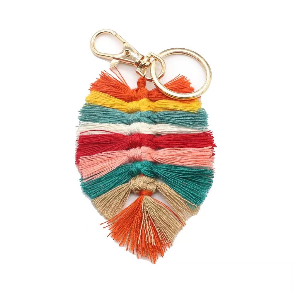 Nordic Style Hand-Woven Mulitcolor Leaves Tassel Key Chain