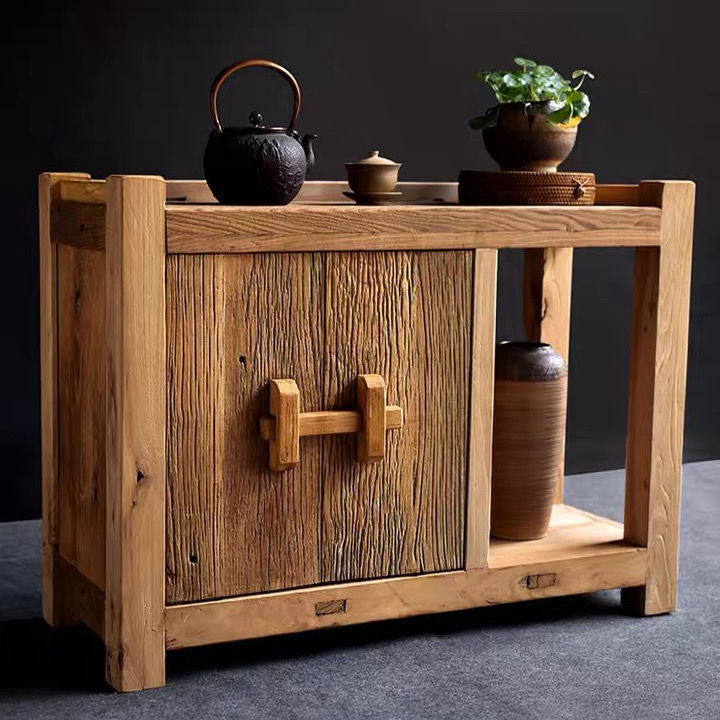 老榆木茶桌移动原木沙发边几实木茶水柜阳台桌家用简约现代小茶台