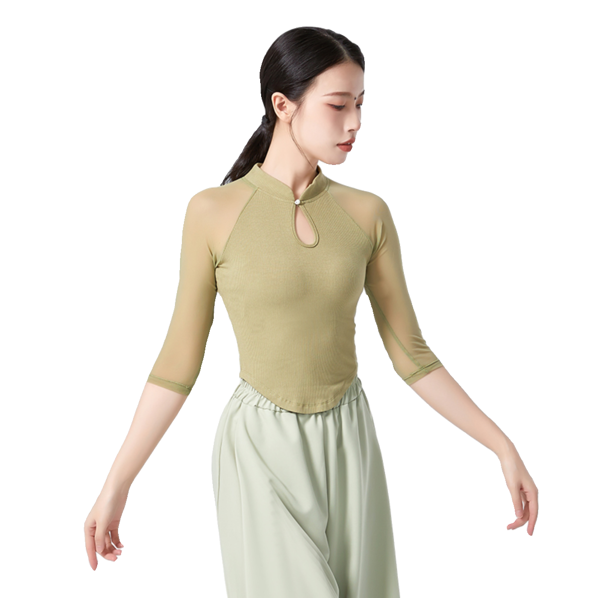 古典舞练功服中国舞演出服女飘逸形体训练服装女旗袍立领舞蹈上衣