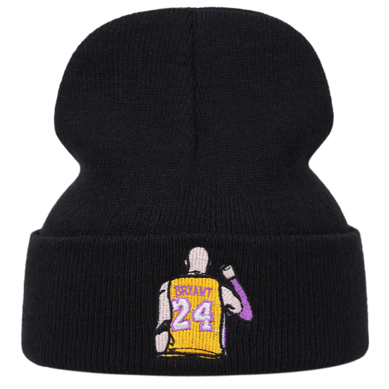 Foreign Trade Popular Style Embroidery Knitted Hat Kobe Back Shadow Winter Warm Men and Women Outdoor Woolen Cap Autumn and Winter Sports Popular