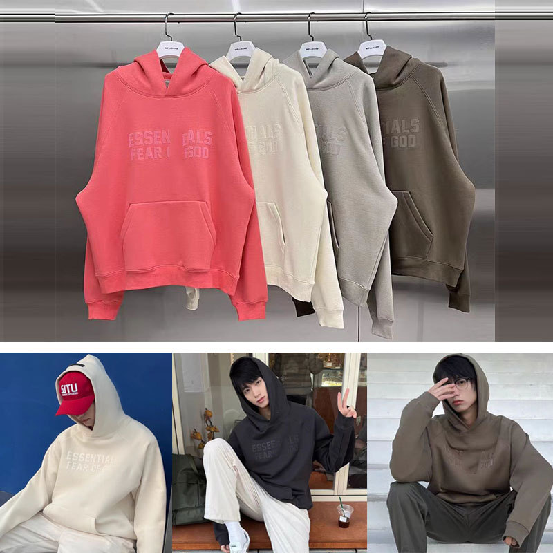 欧美高街潮牌情侣重磅棉复线essential fw22胸前植绒双排连帽卫衣