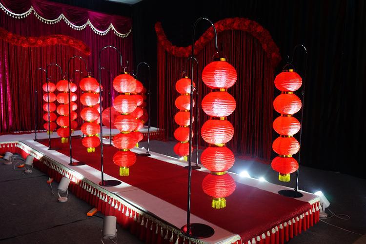 婚庆道具铁艺弯钩路引新款婚礼布置中式宫灯风仿古中灯笼路引见描