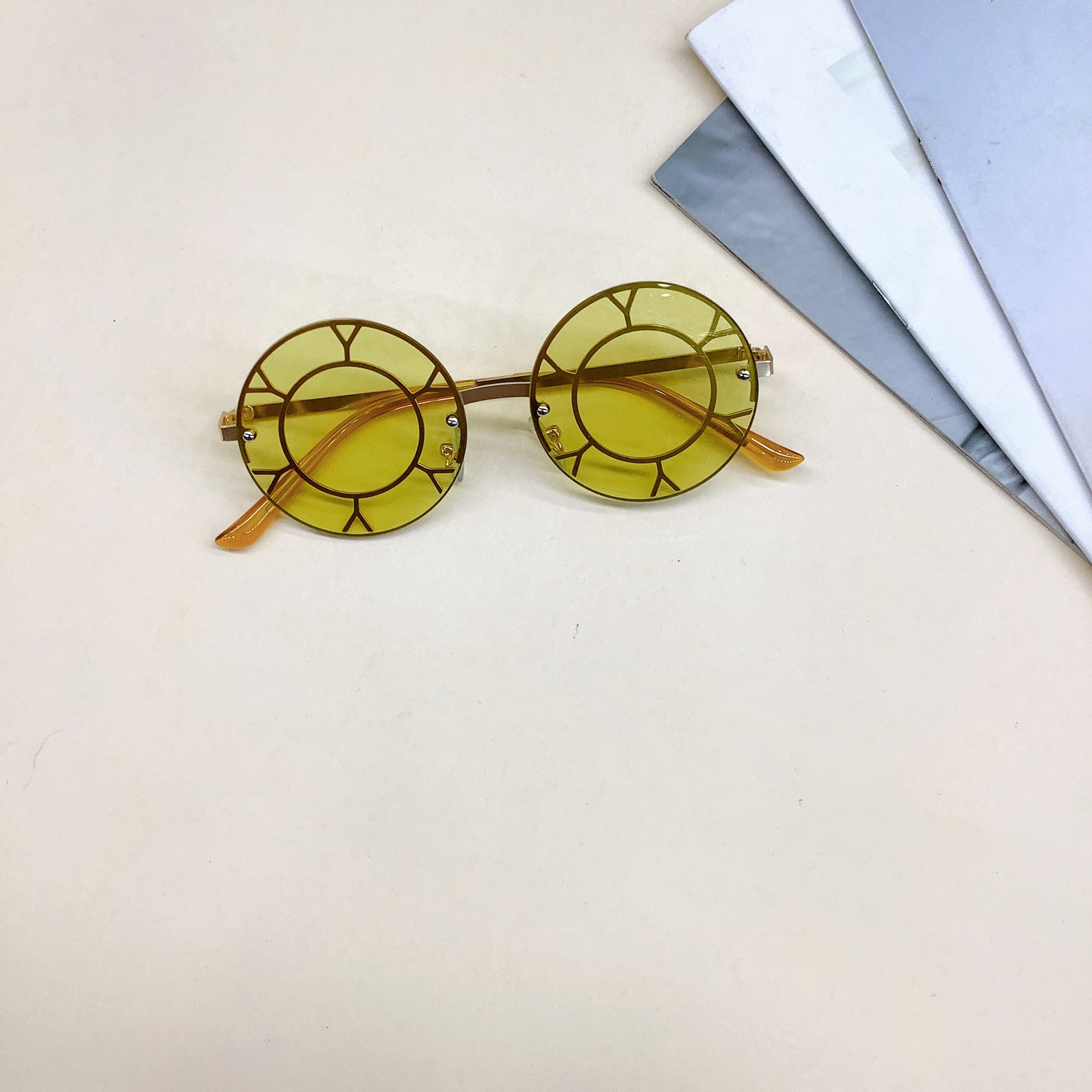 Letter Shape round Frame Kids Sunglasses Korean Style Cross-Border Sunshade UV Protection Boys and Girls Kid's Eyewear