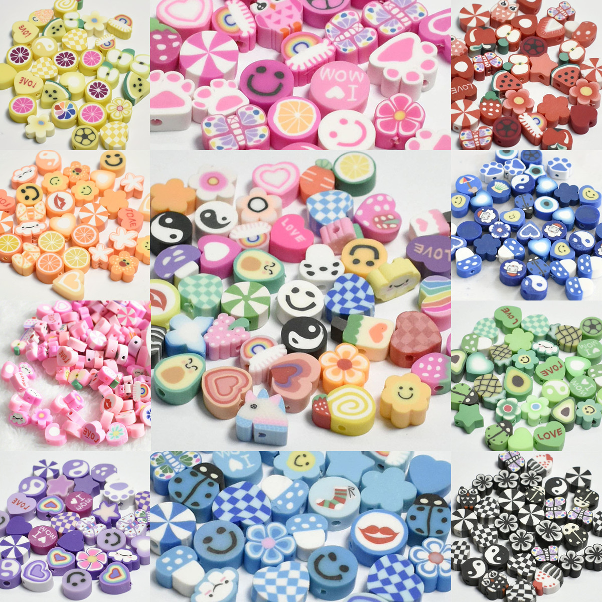 9-11mm跨境混款软陶珠diy饰品配件软陶片手链心形圆软陶串珠