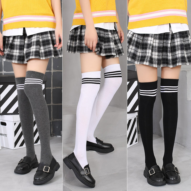 Women's Socks Knee Socks Hold-Ups Calf Compression Stockings Long Cotton Socks College Style Sports Three Bars Cotton Socks Factory Wholesale