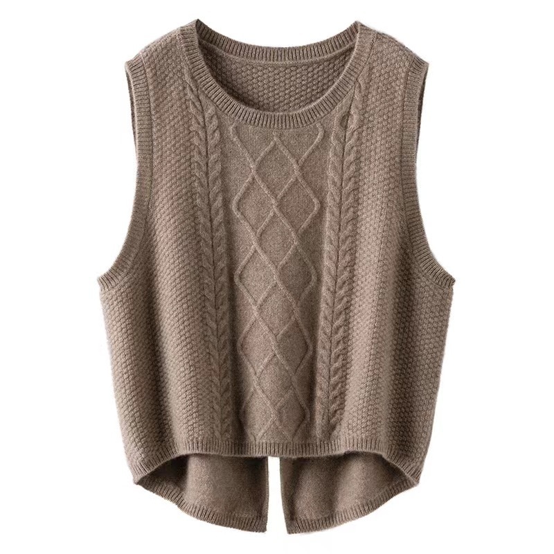 Thickened Short Front and Long Back New 23 Autumn and Winter Wool Vest Vest Women's Sleeveless Back Slit Knitted round Neck Bottoming Shirt