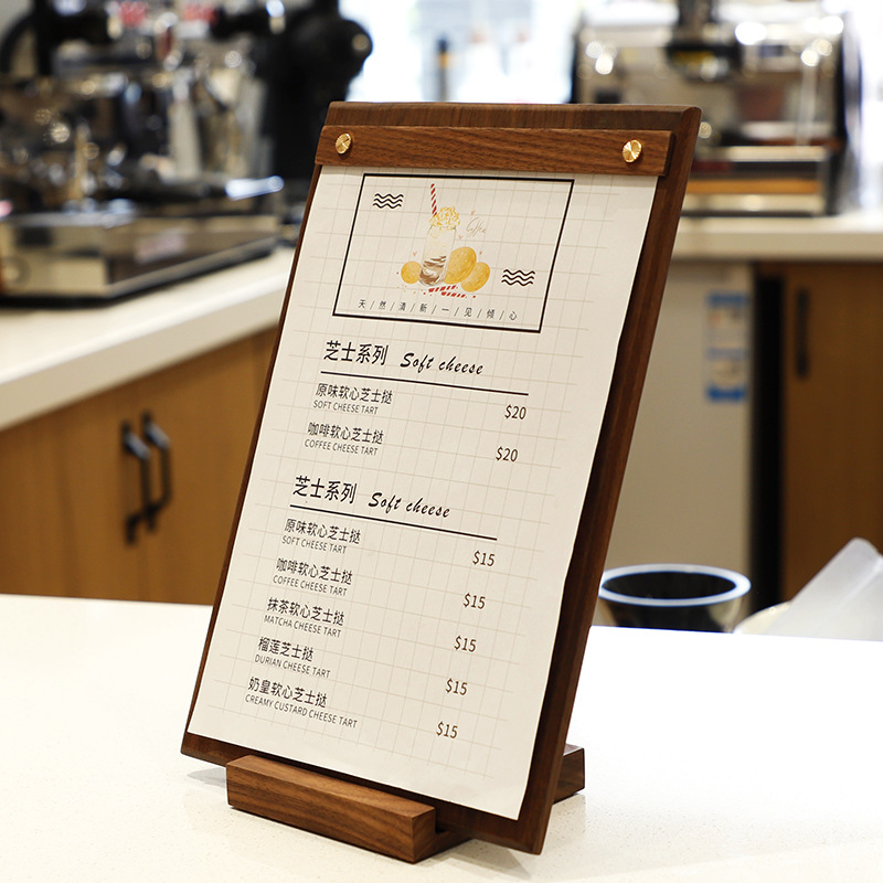 菜单夹立式实木夹板写字垫板日式奶茶店餐厅收银点菜桌牌展示牌