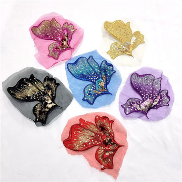 枫叶状蕾丝布贴网纱绣片服饰装饰花贴手缝百搭服装辅料亮片补丁帖