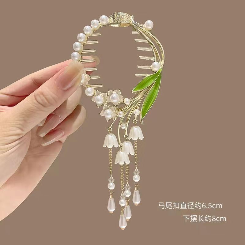 Antique Style Lily Tassel Hairpin Bun Fixed Gadget Grip Female High Sense Hair Clip Half Tie Updo Hair Claw