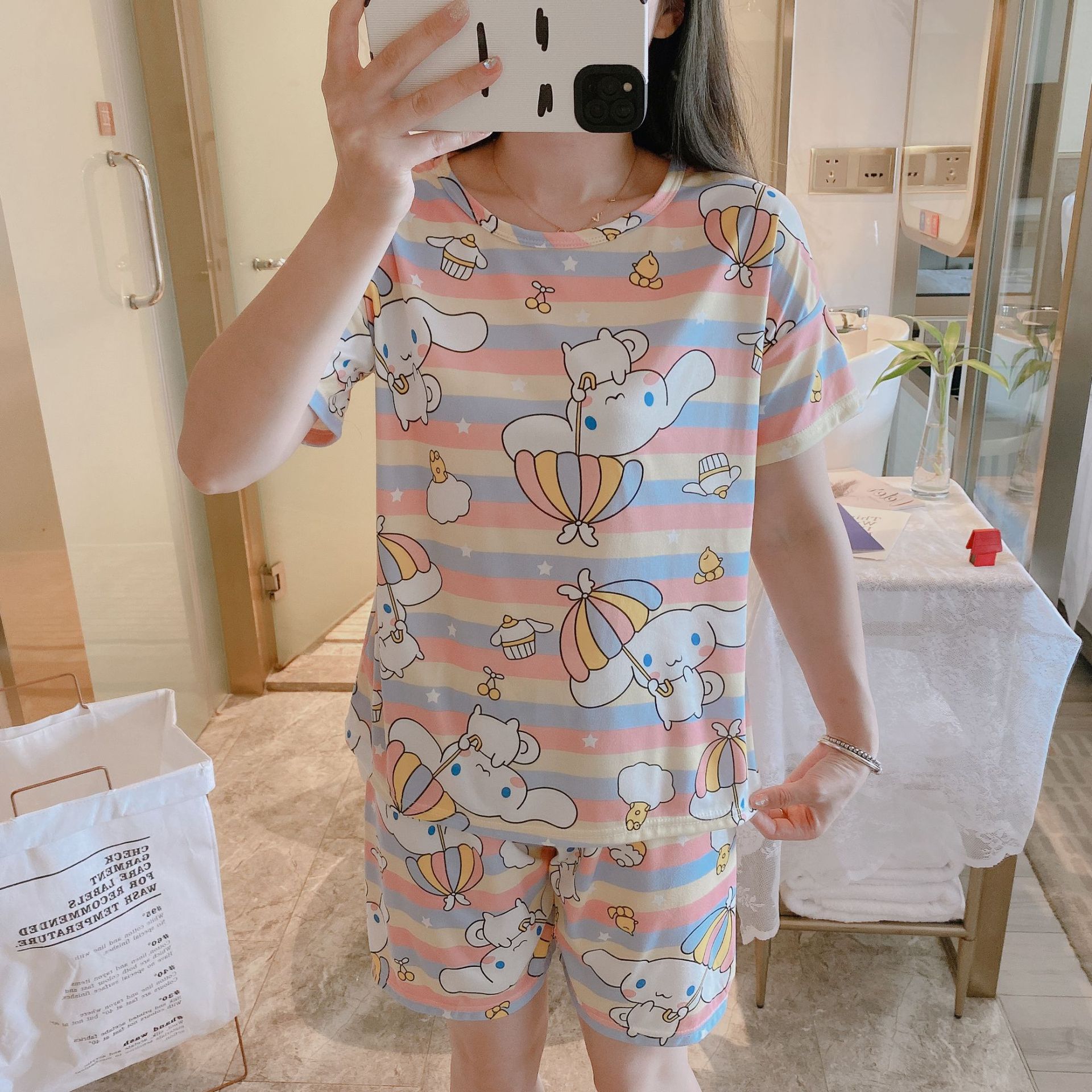 New Pajamas Women's Summer Short Sleeve Pajamas Women's Korean-Style Casual Cartoon Cute Loose Suit Home Wear Can Be Worn outside