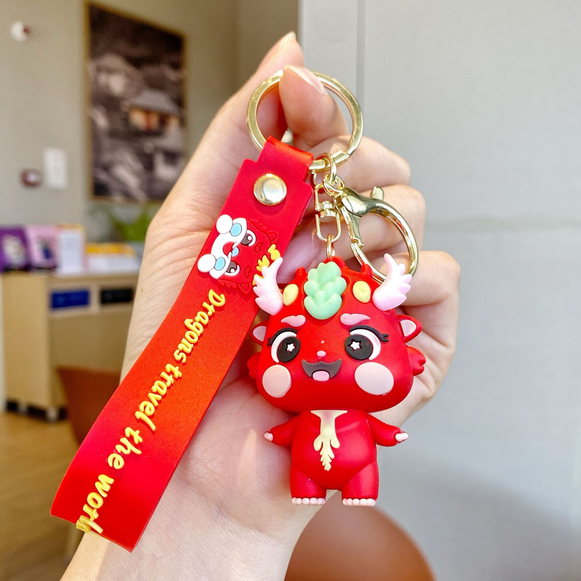 2024 National Fashion Dragon Year Keychain Pendant Cute Little Dragon Doll Schoolbag Ornaments Car Small Gift Ornaments Wholesale