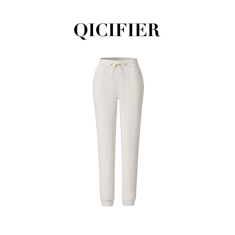 Qcfe Autumn and Winter New Fleece-Lined Casual Loose Track Pants Women's High Waist Ankle-Tied Fitness Sports Yoga Trousers Women