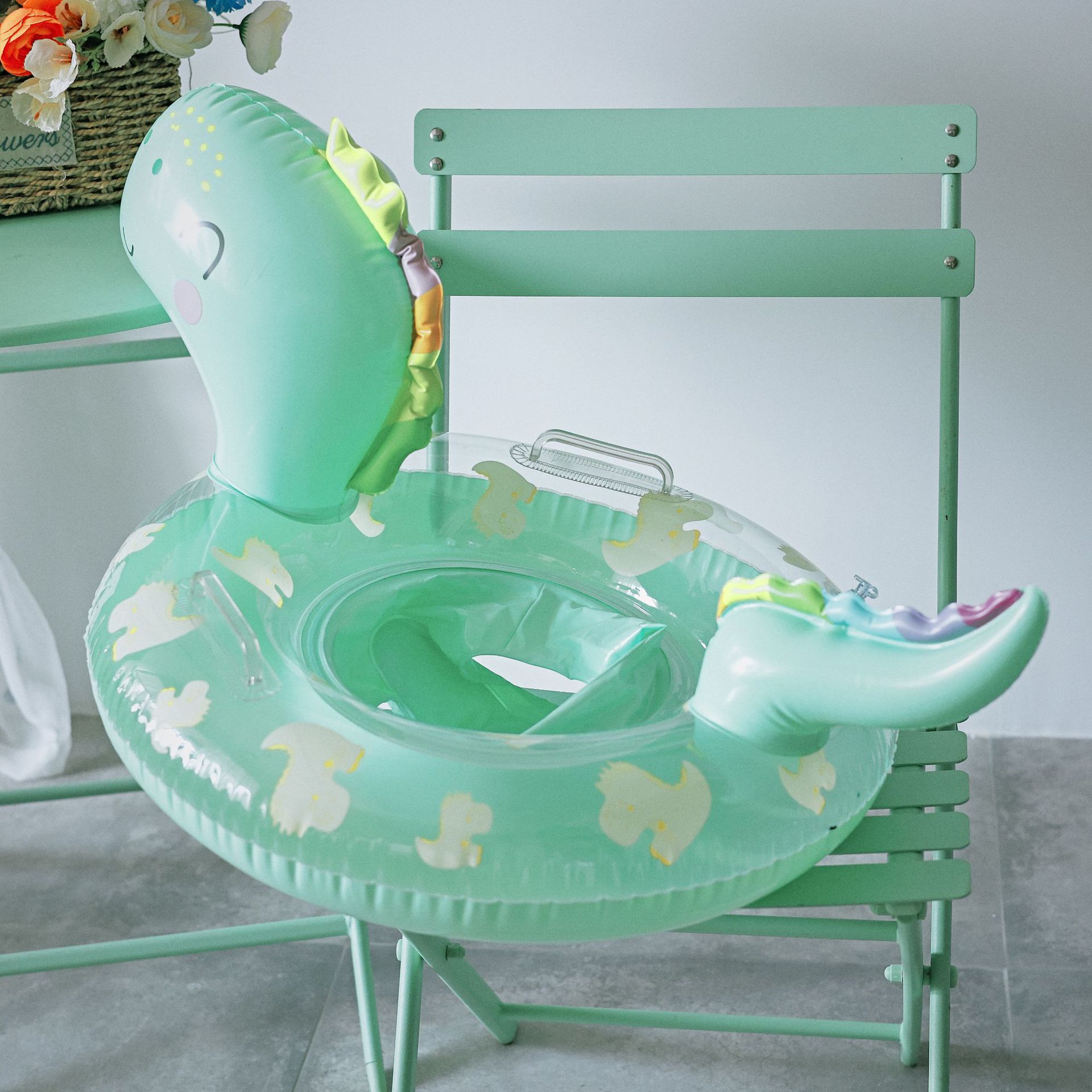 New Swimming Ring Child's Ring for Sitting Wholesale Transparent 3D Little Dinosaur Baby Environmentally Friendly Thickened Sequins Swim Ring Wholesale