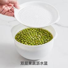 厨房双层带盖沥水篮食品级果蔬滤水篮家用大号洗菜篮淘米篮收纳篮