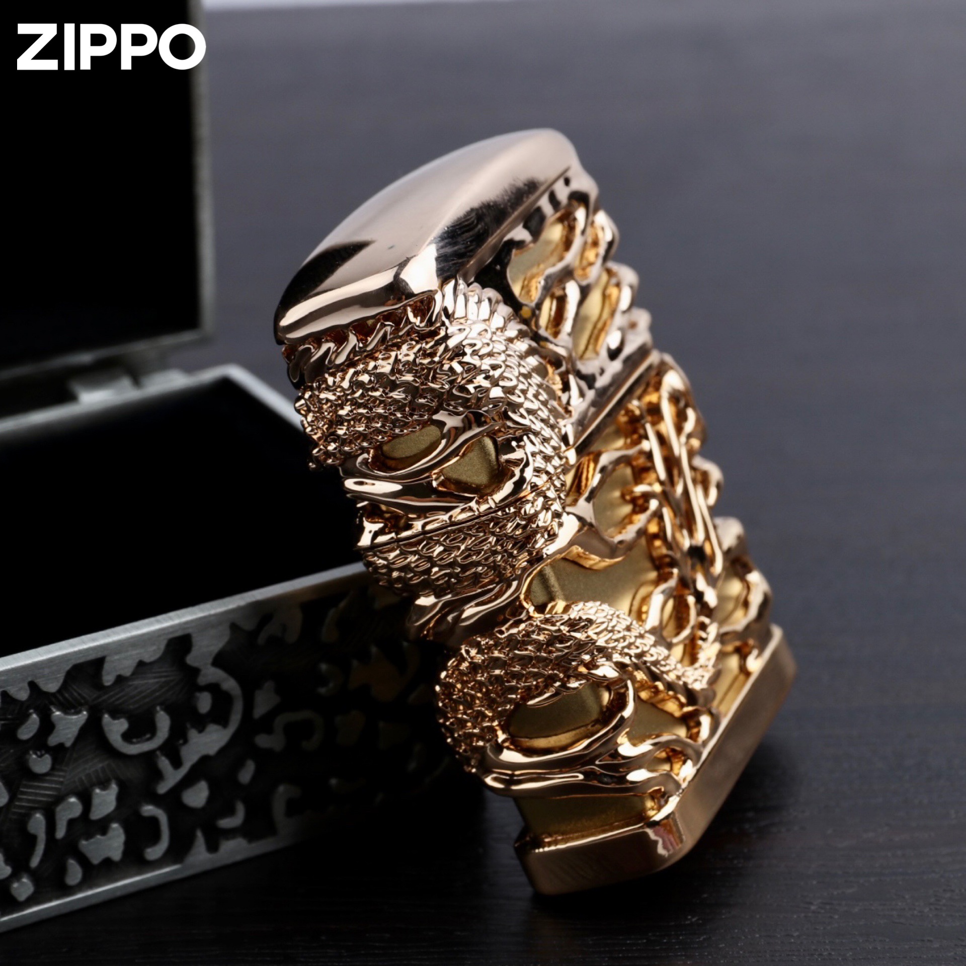 zippo打火机diy红眼金龙镀金重工套壳煤油机