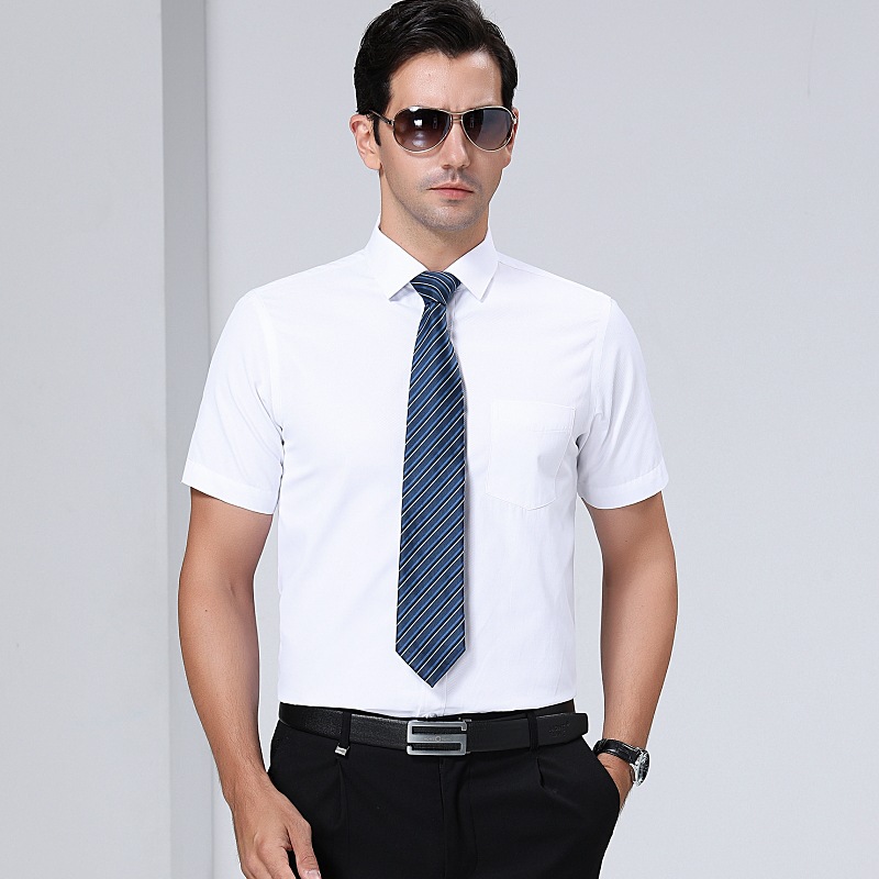 2024夏季男式商务衬衫白色修身工作服职业装男士短袖纯色衬衣批发