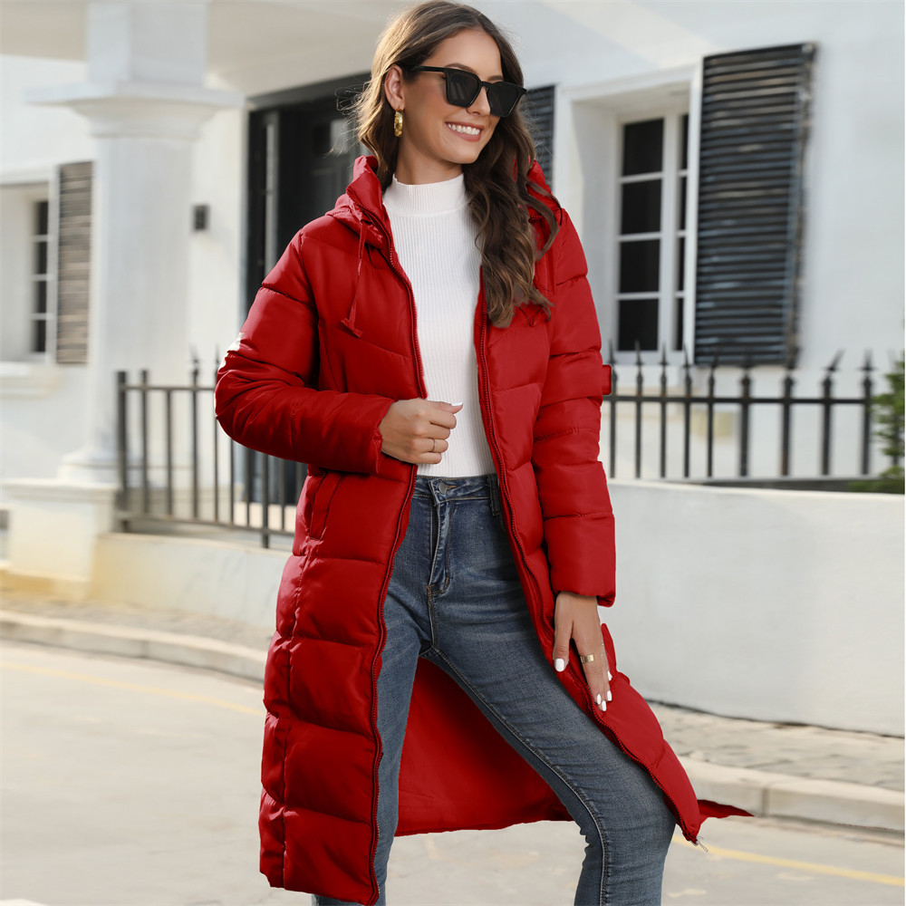 Cross-Border Foreign Trade Winter Hooded Women's Cotton Padded Clothing Women's Mid-Length Slim Quilted Coat Warm down Cotton Jacket Women's Coat