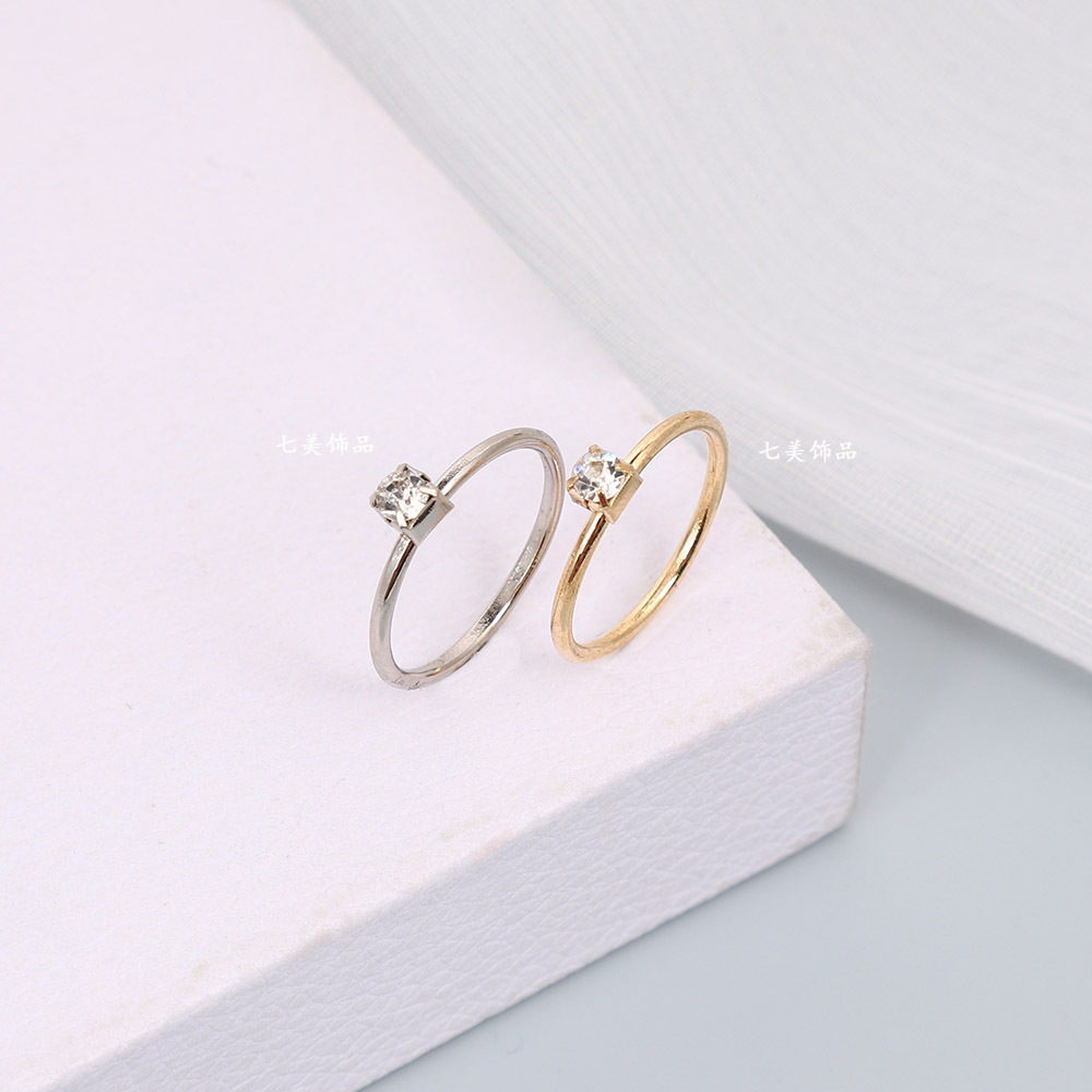 小香风方爪钻KC金戒指气质简约镶钻外贸饰品对戒指环配饰厂家批发