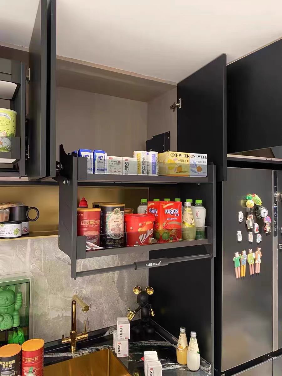 厨房吊柜升降拉篮下拉式阻尼零食收纳厨房双层橱柜调味调料置物架