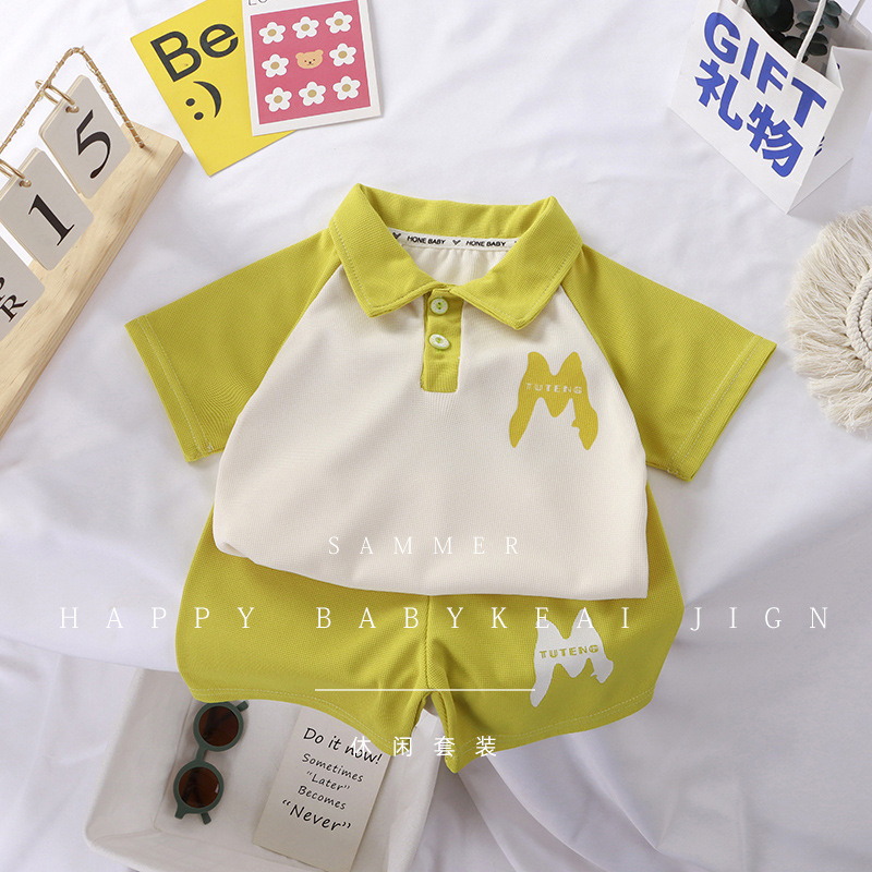 Children's Polo Shirt Suit New Korean Style Color Matching Summer Short Sleeve Shorts Lapel Boys and Girls Casual Sports Sets