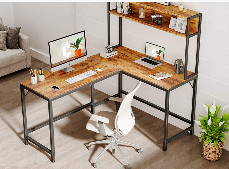 北欧钢木l型电脑桌台桌办公桌角落桌卧室l型电脑桌带高层置物桌子