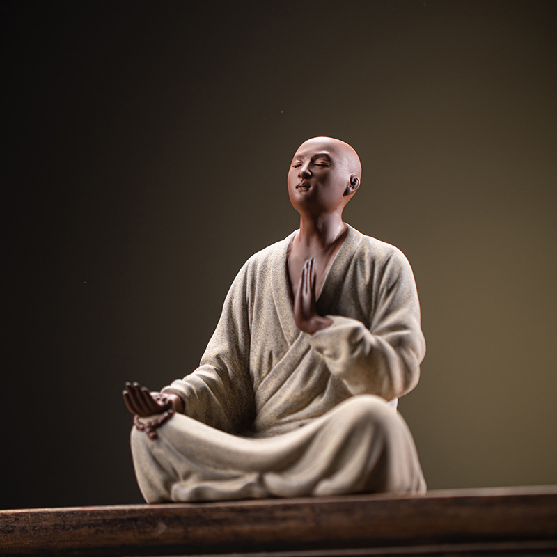 中式陶瓷小和尚禅意摆件创意紫砂人物家居客厅书房摆设茶桌装饰品