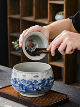 仿古青花大号茶洗陶瓷中式复古家用茶杯洗水盂茶渣缸功夫茶具配件