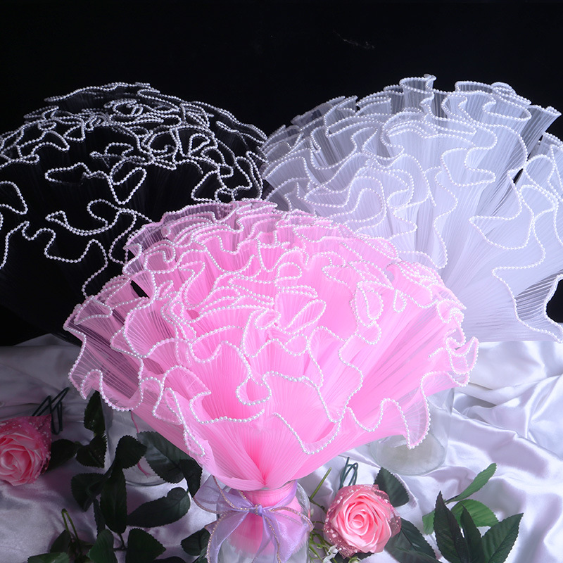 Factory Wholesale 28cm Wide Flowers Wrapping Paper Holiday Gift Pearl Wave Mesh Bouquet Floral Piping Yarn