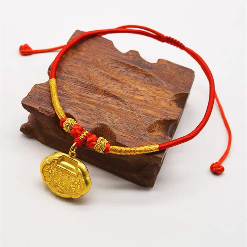 手工编织红项链绳男女宝宝金锁周岁抓周礼项圈平安长命锁项圈挂绳