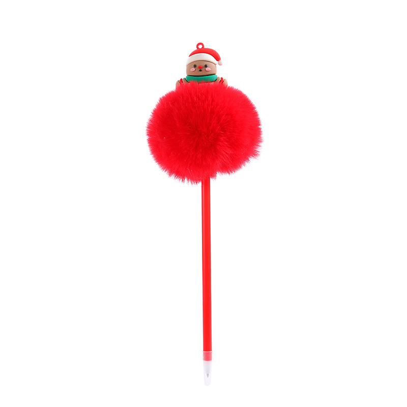 Creative Christmas Style Pompom Pen Ballpoint Pen Cute Cartoon Snowman Christmas Stationery School Opening and Closing Small Prize