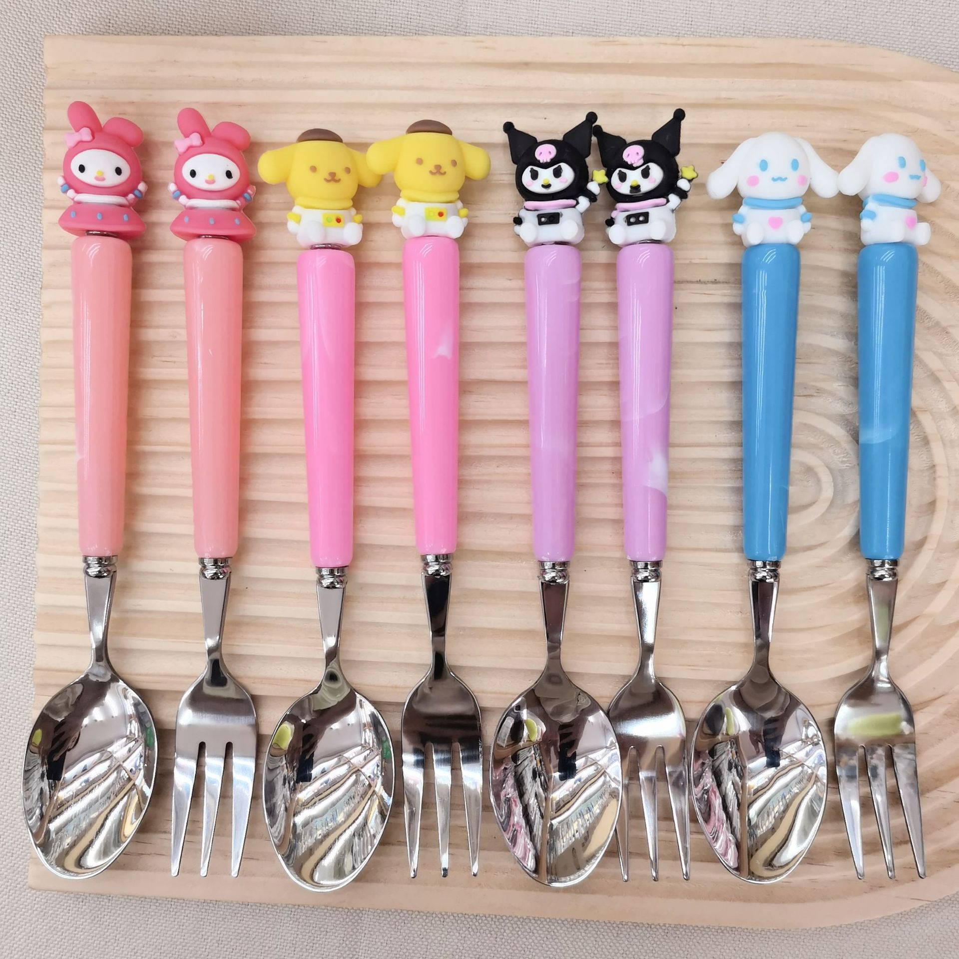 Foreign Trade Silicone Sanrio Tableware Two-Piece Set Children's Clow M Melody Spoon Fork Combination Tableware Portable