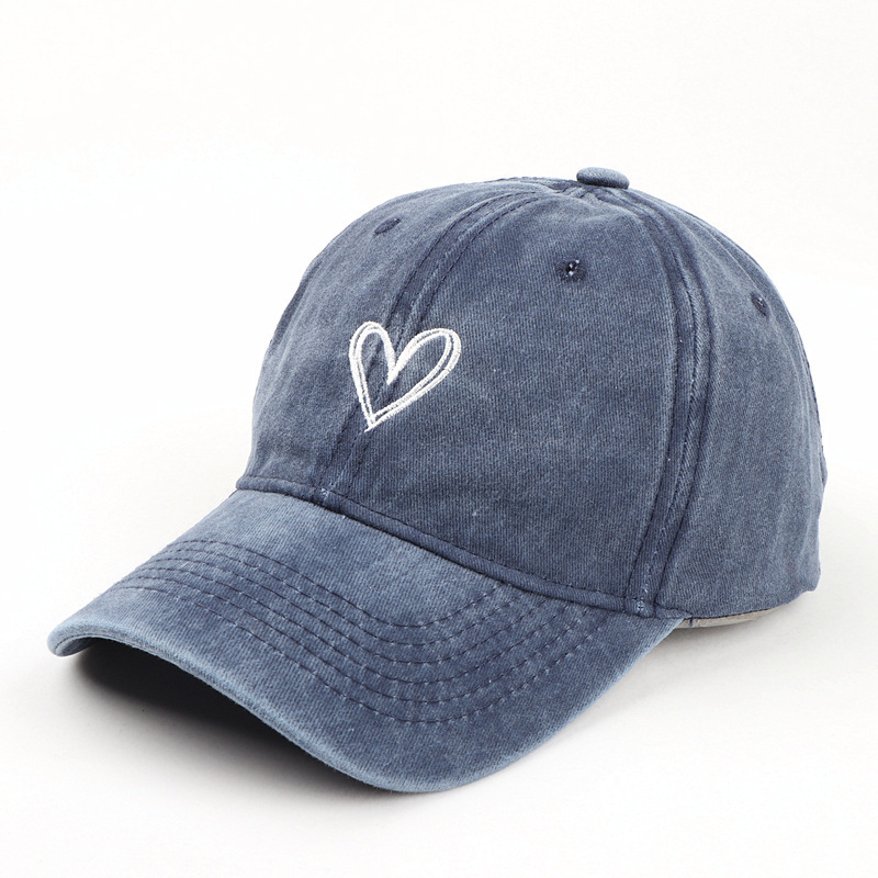 Men's Trendy All-Match Peach Heart Washed Distressed Embroidered Spring and Summer Baseball Cap Women's Korean-Style Thin Couple Soft Peaked Cap
