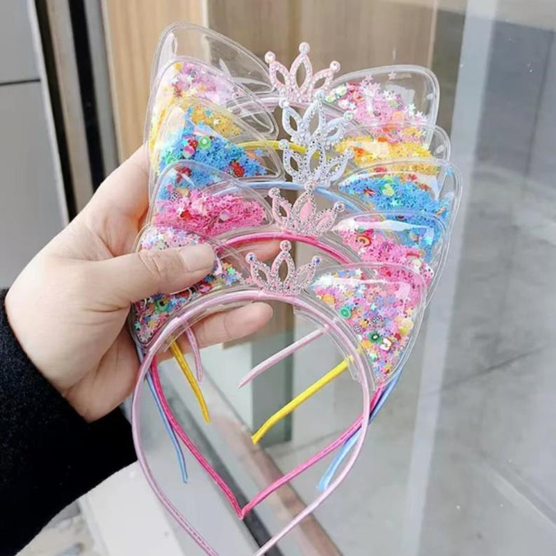 Cyber Celebrity Style Quicksand Headband Children's Cat Ear Headband Crown Princess Little Girl Cute Headband Hairpin Hair Ornaments