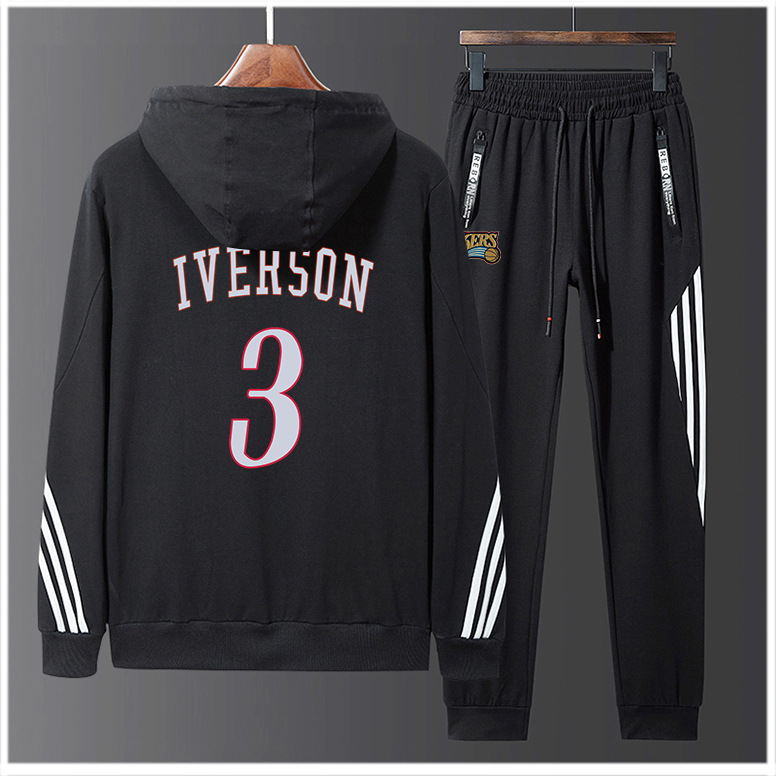 nba休闲运动套装拉链篮球服球衣跨境宽松76人艾弗森恩比德 秋冬款