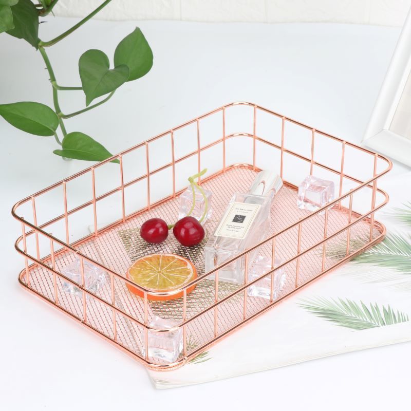 Nordic Wrought Iron Storage Basket Office Shelf Living Room Desktop Snacks Sundries Cosmetics Storage Basket