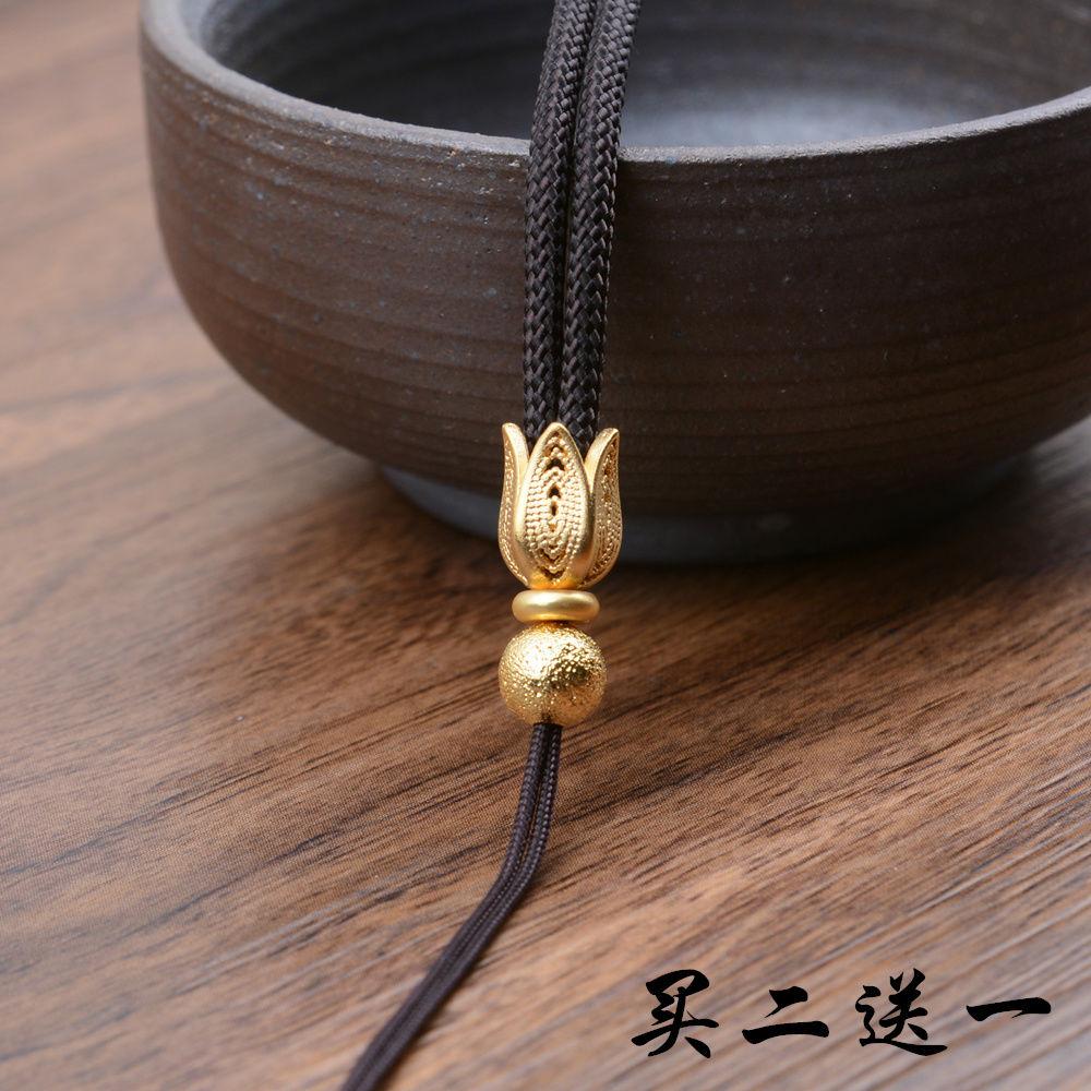 高端金佛黄金琥珀水晶玉佩翡翠吊坠挂绳手编项链挂件绳子挂脖配绳