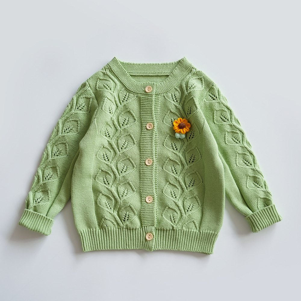 女童毛衣批发新款童装女童针织衫棉线花朵开衫韩版宝宝打底衫外套