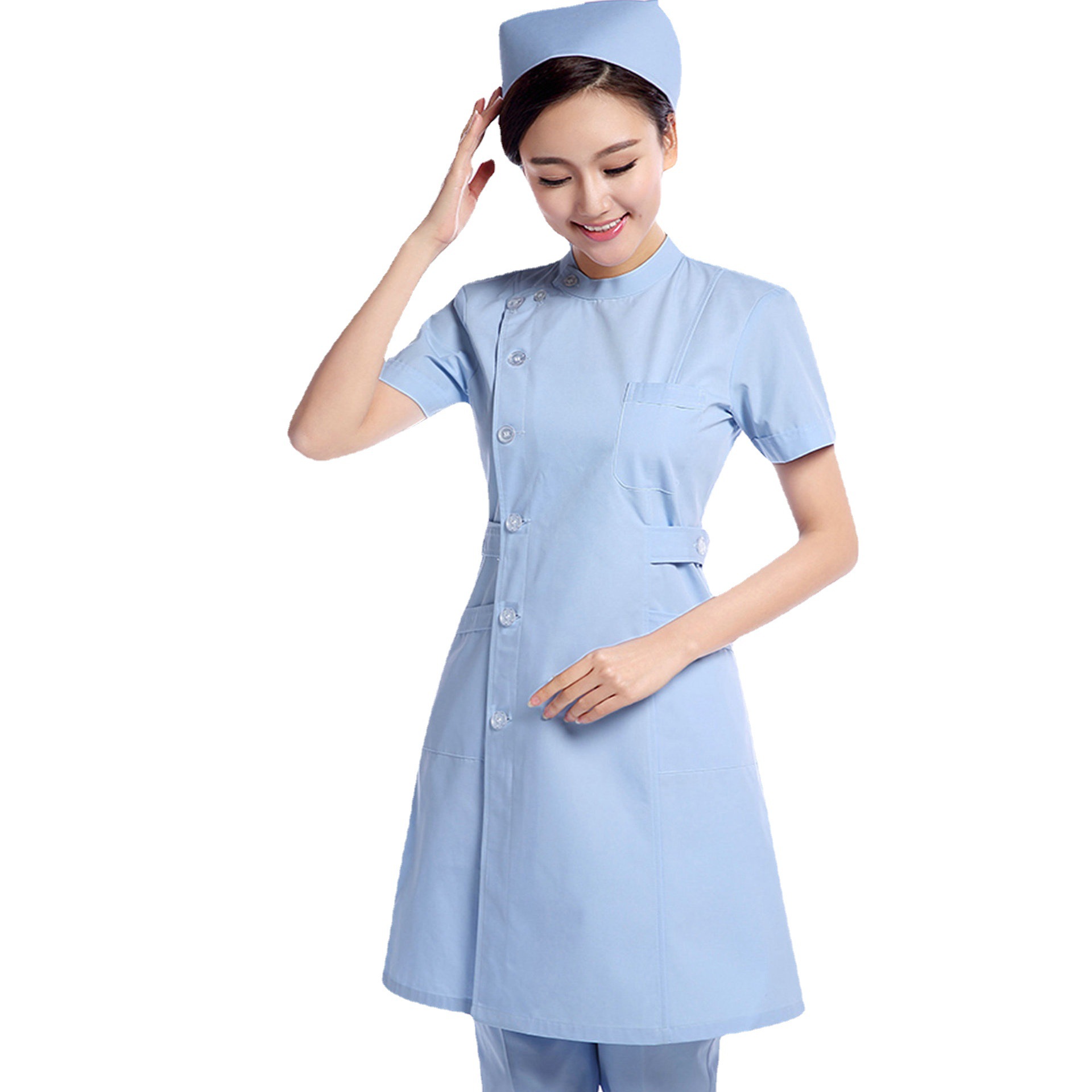 蓝色白色粉色立领偏襟夏装半袖护士服装 南丁格尔护士工作服 护工