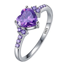 金嘉华热卖创意紫水晶锆石银戒指时尚婚礼心形指环珠宝女厂家直销