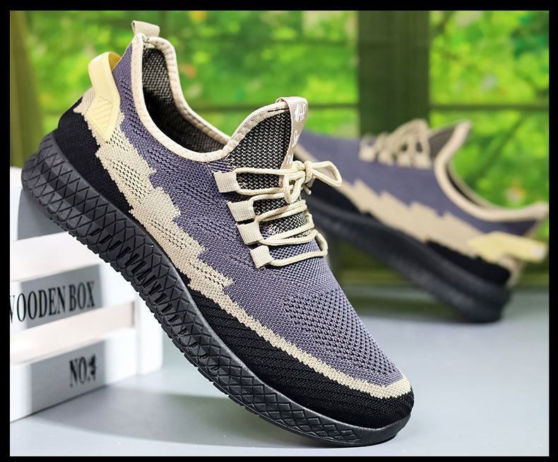 Cross-Border New Arrival Casual Men's Shoes Breathable Flying Woven Wild Running Sports Shoes Men's Trendy Comfortable Factory Wholesale