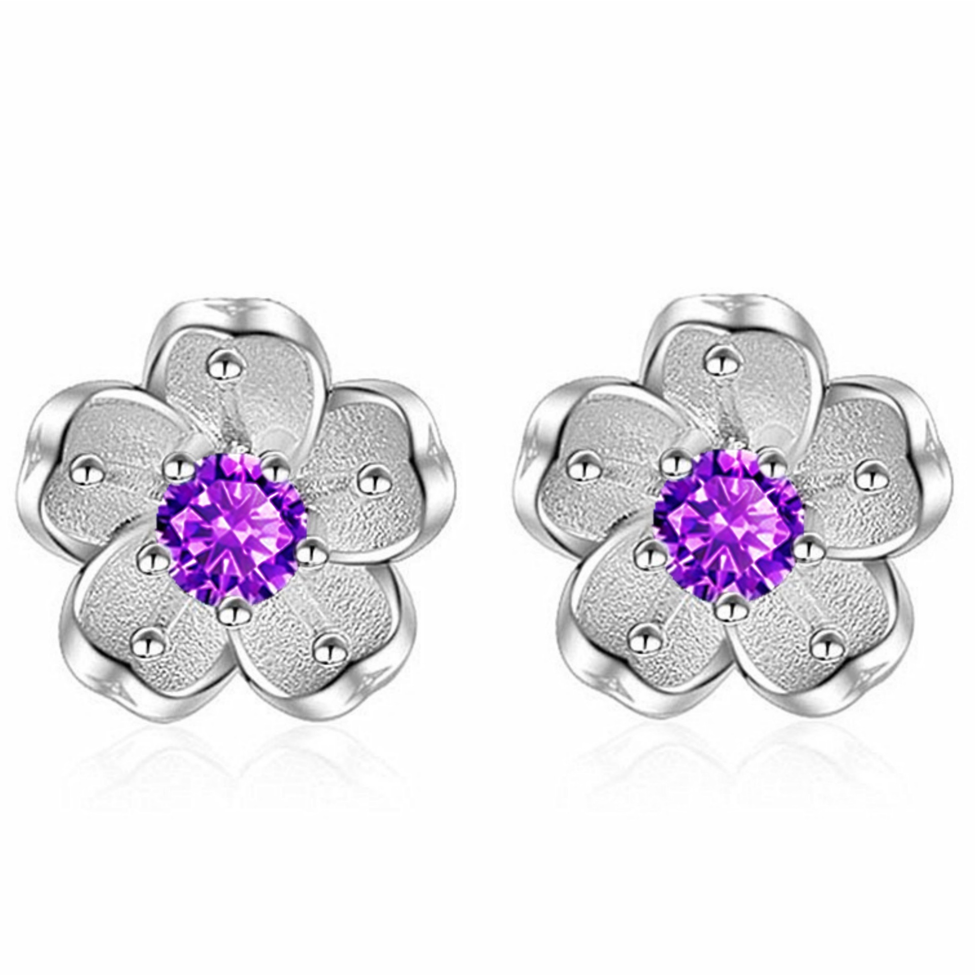 Gold Jiahua Food Flower Stud Earrings Brilliant Artsy Cherry Blossom Earrings Elegant Stud Earrings Diamond Studded by Hand Zircon Not Easy to Fashion Earrings