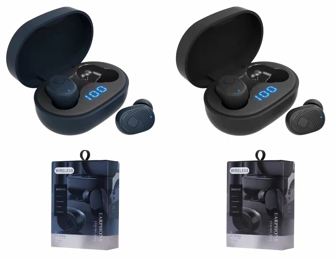 Vj203 Cross-Border Hot Wireless Bluetooth Headset Binaural 5.0 Subwoofer in-Ear Mini with Digital Display