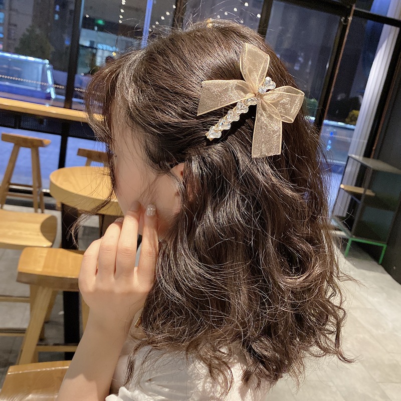 Hair Accessories Women's Crystal Bow Barrettes Super Fairy Small Yarn Silk Bang Clip Fashion Trending Popular Hairpin Korean Style New