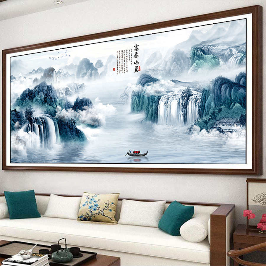 一件代发印花十字绣批发客厅线绣满绣风景山水画富春山居图